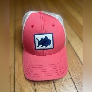 Southern Tide Gameday Skipjack Fly Patch Trucker Hat in Endzone Orange Blue Logo